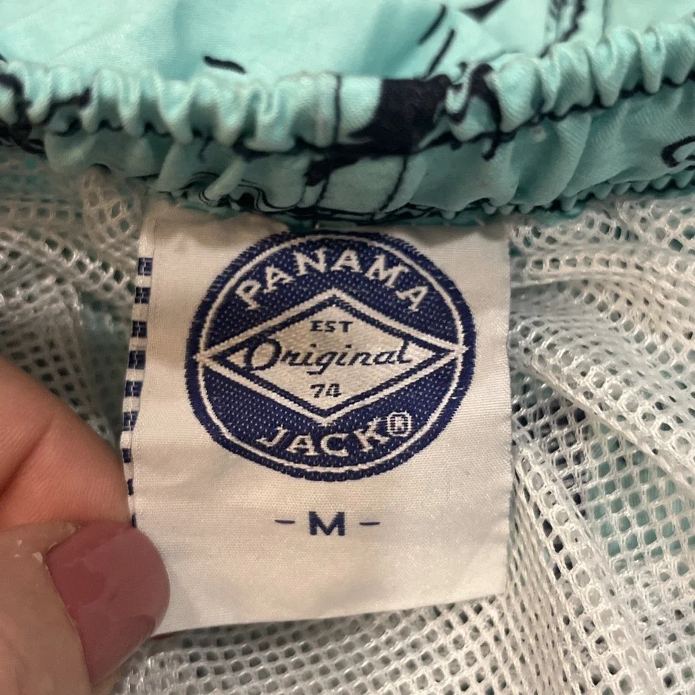 Panama Jack Swim Trunks Fish Print Aqua‎ Blue Swim Shorts Lined Size Medium